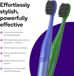 Nova Toothbrush (2 Pack/Blue & Green) | Sonic Powered Teeth Whitening | Super-Soft Bristles | 18000 VPM | 2 Minute Timer | Aluminum Handle | Replaceable Brush Head | Compact Size | AAA Battery