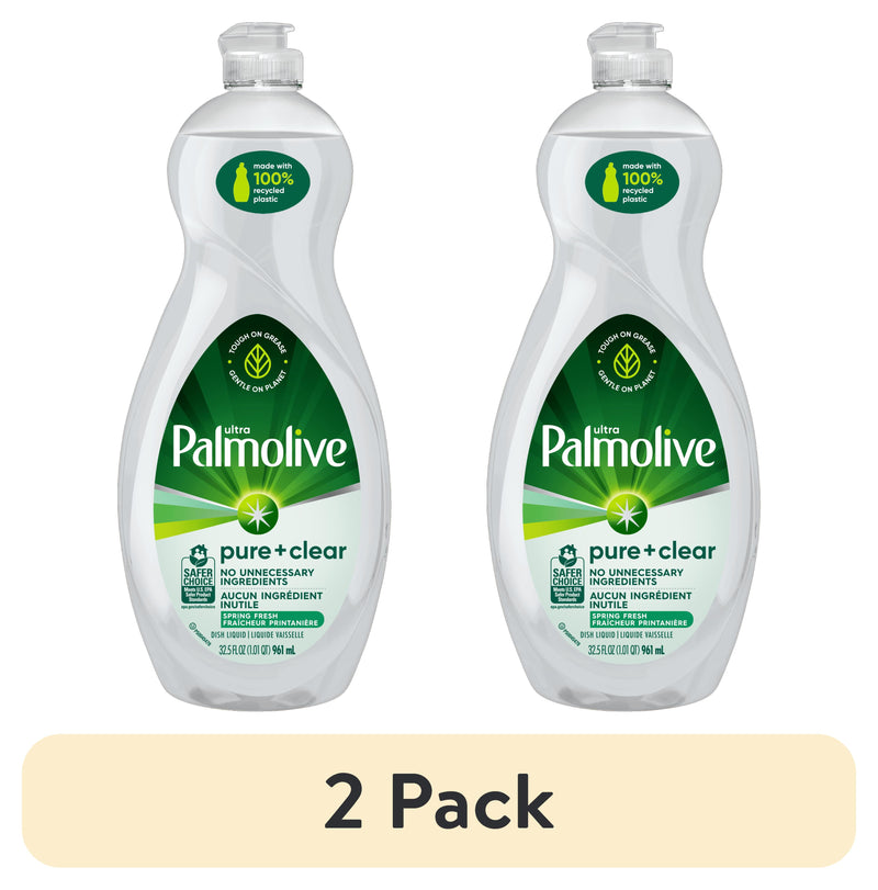 (2 Pack)  Ultra Pure + Clear Liquid Dish Soap, Spring Fresh Scent, 32.5 Fluid Ounce Bottle