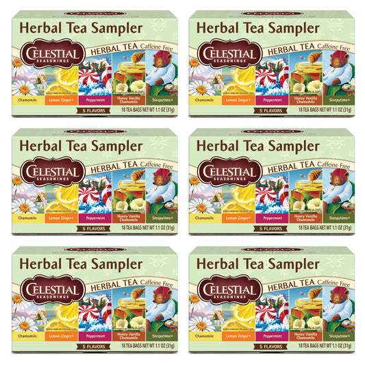 (6 Pack)  Herbal Tea Sampler, Caffeine-Free Herbal Tea Bags (18 Count)