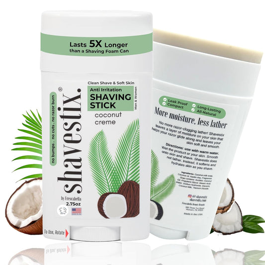 Shavestix Shaving Cream Stick 2.75 Oz - Stocking Stuffers Travel Size Toiletries for Women | 5X Lasting Coconut Milk Shave Stick Roll on for All Skins | Razor Friendly Unisex Hair Removal Cream Bar