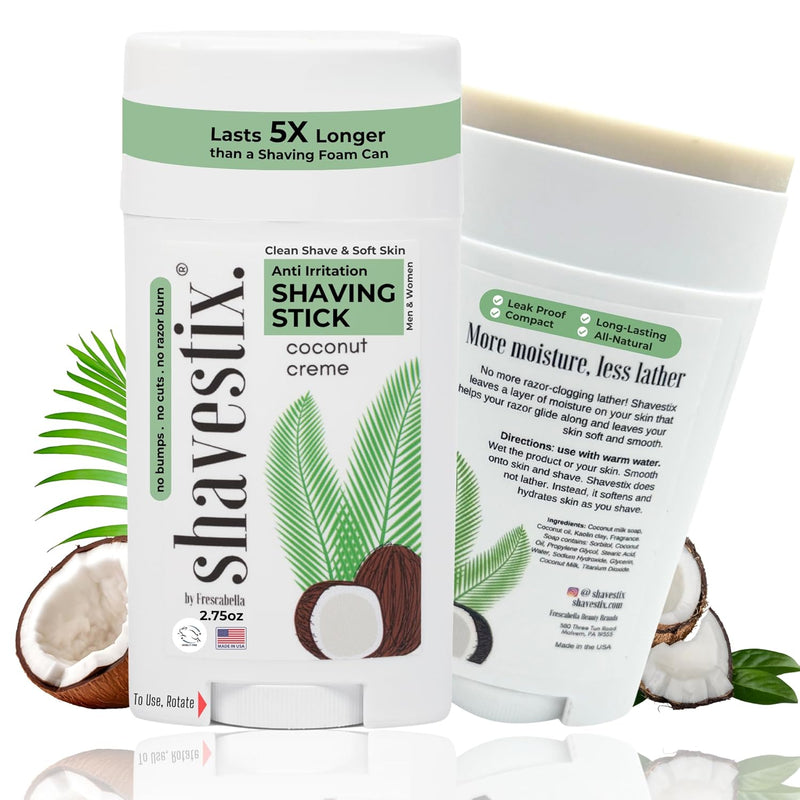 Shavestix Shaving Cream Stick 2.75 Oz - Stocking Stuffers Travel Size Toiletries for Women | 5X Lasting Coconut Milk Shave Stick Roll on for All Skins | Razor Friendly Unisex Hair Removal Cream Bar