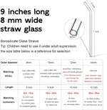Borosilicate Glass Straws for 16 Oz Tumbler, 9 Inch 8Mm BPA Free, Reusable Drinking Straws Clear Bent Skinny for Iced Coffee and Hot Drinks