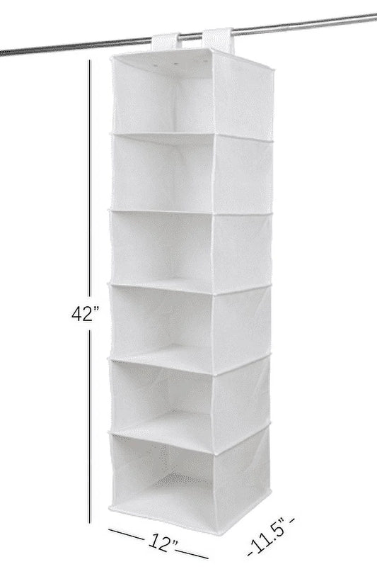 6 Shelf Non Woven Hanging Closet Organizer, Arctic White, Adult and Child