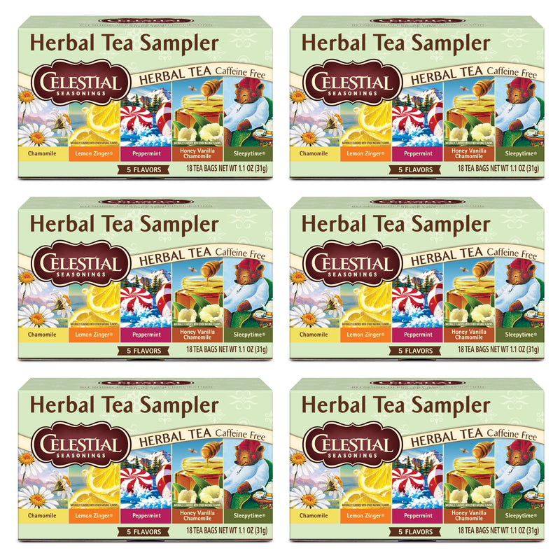 (6 Pack)  Herbal Tea Sampler, Caffeine-Free Herbal Tea Bags (18 Count)